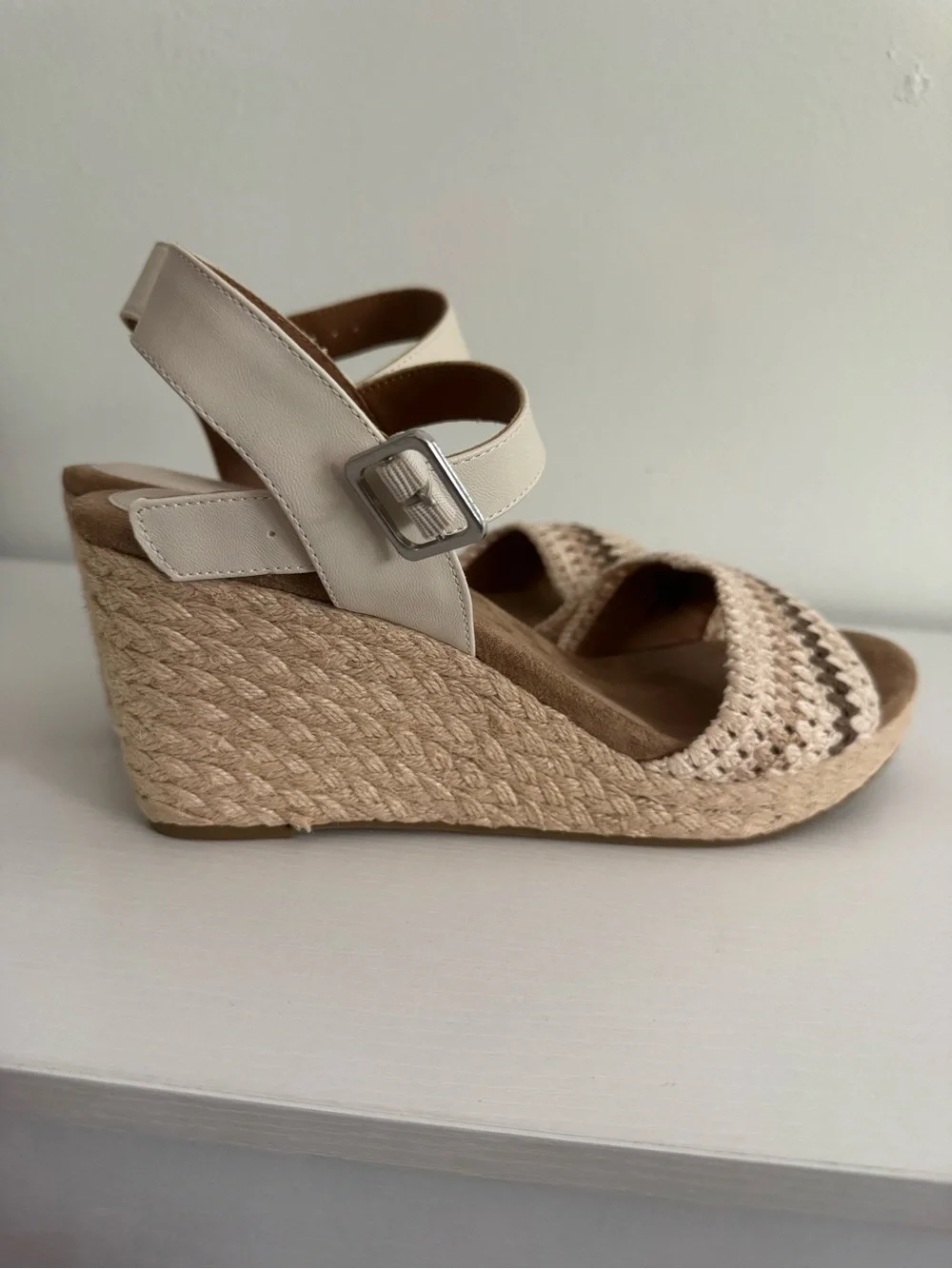 Style & Co. Cream and Brown Crochet Espadrille Wedges